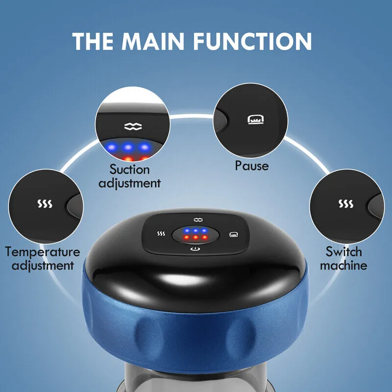 12 Levels Electric Cupping Therapy Smart Scraping Massager | Red Light Heating, Body Slimming (Blue)