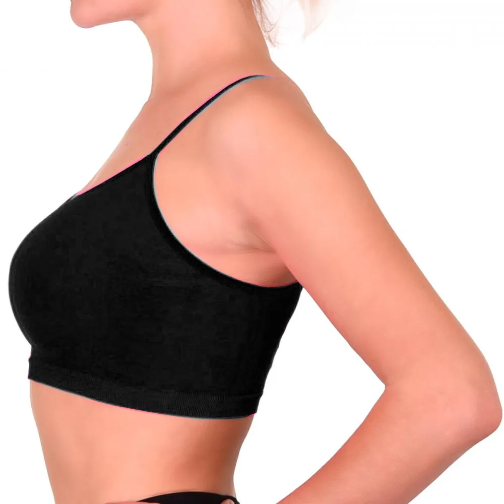 3 Pc Seamless Spaghetti Strap Crop Tank Top Stretch Cami Bandeau Bralette Black