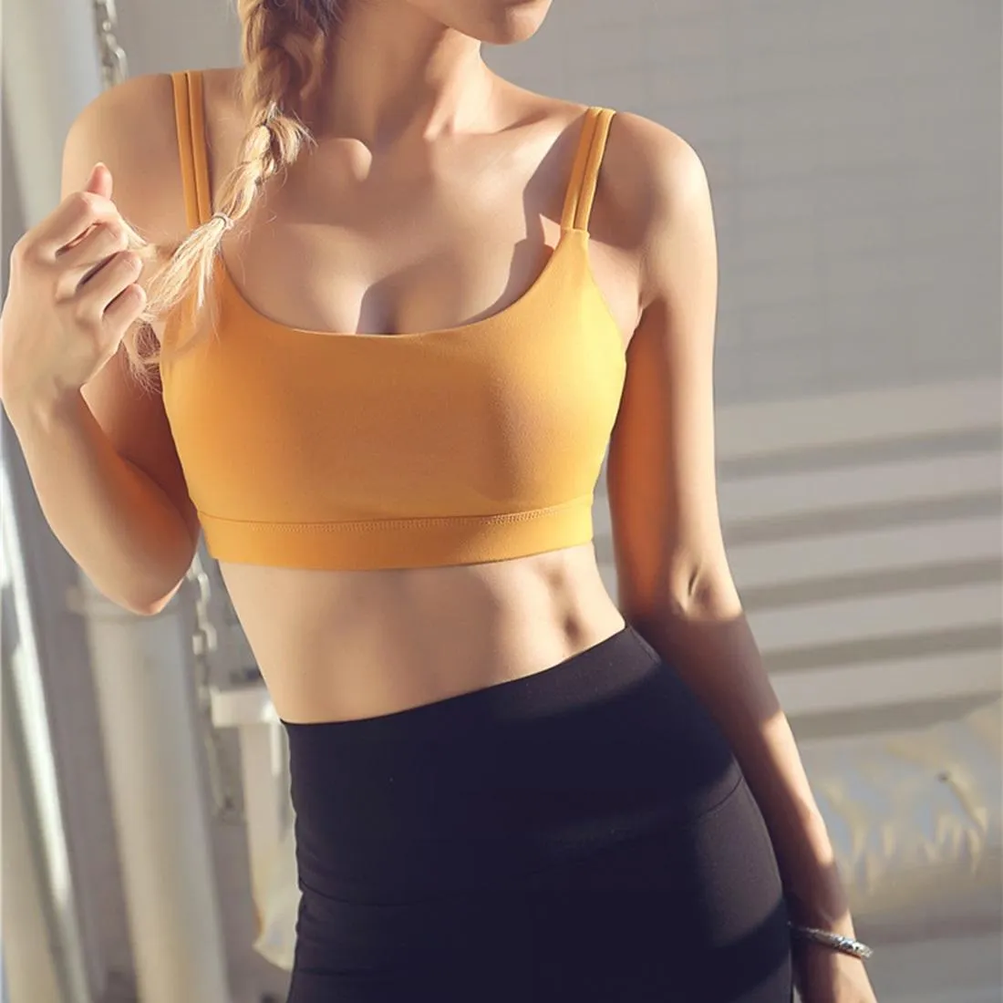 Black Double Shoulder Belt Yoga Vest