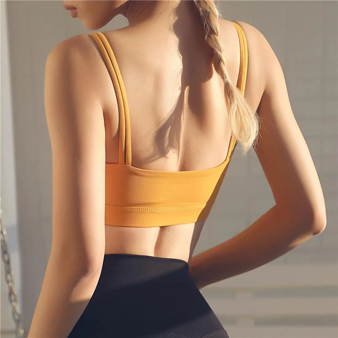 Black Double Shoulder Belt Yoga Vest