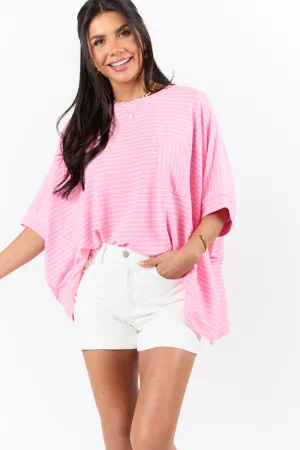 Destination Relaxation Pink Striped Oversized Tee