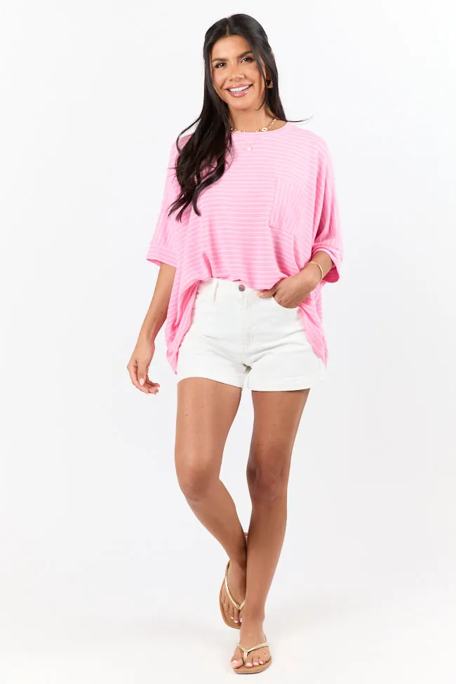 Destination Relaxation Pink Striped Oversized Tee
