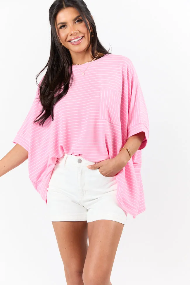 Destination Relaxation Pink Striped Oversized Tee