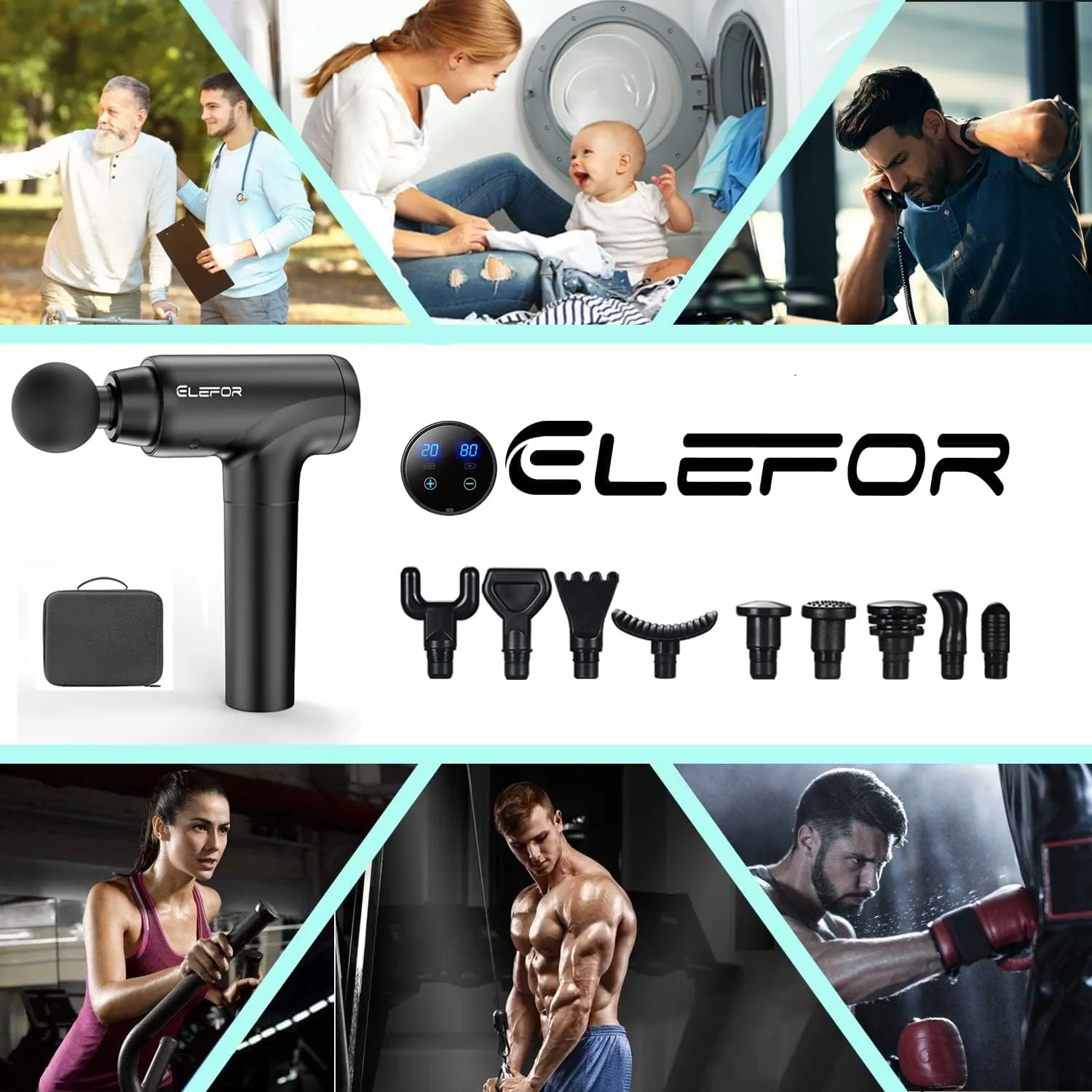 Massage Gun Deep Tissue,Percussion Massager Gun for Athletes Muscle Massage Gun for Pain Relief with 10 Massage Heads & 20 Speeds (Matte Black)