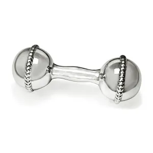 Sterling Silver Rattle - Tiny Tot Beaded Dumbbell