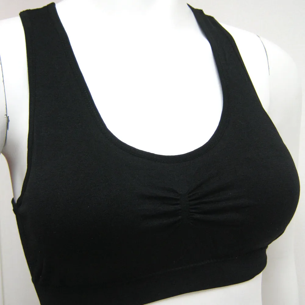 Womens Seamless Sports Bra Padded Yoga Racerback Stretch Soft Top One Size Black